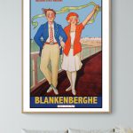 Affiche vintage de championnats de France de bobsleigh, illustrant une scène rétro avec deux personn.