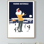 Affiche vintage des Championnats de France de Bobsleigh, illustrant une scène hivernale avec une fem.