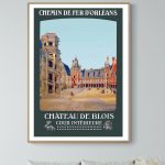 Affiche vintage représentant le Château de Blois, avec détails architecturaux et ambiance historique.