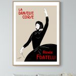 Affiche vintage représentant une danseuse corse, Renée Foatelli, dans un style artistique minimalist.