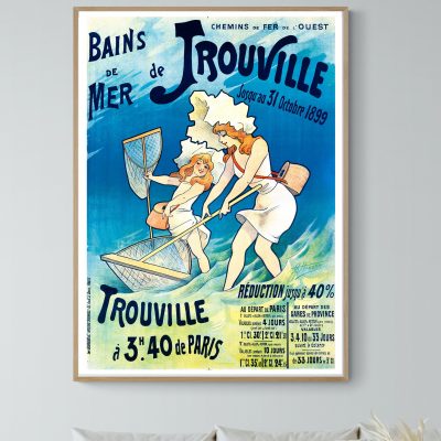 Affiche vintage de Villers sur Mer, plage et mer, style rétro, décoration murale.