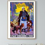 Affiche vintage représentant une scène historique de Châteauroux en 1925 avec un personnage en costu.
