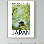 Affiche vintage du Château d'Osaka, illustration rétro pour décoration murale.