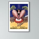 Affiche vintage Mont Saint Michel avec une femme portant des radis géants, évoquant la tradition et.