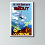 Affiche vintage du téléphérique du Béout à Lourdes, montagnes et paysage alpin.