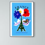 Affiche vintage France avec fleurs et papillon.