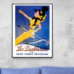 Affiche vintage représentant une femme en kayak dans la Méditerranée. Style rétro, couleurs vives, a.