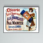 Affiche vintage de la marque Paul Mairesse, fabricant à Cambrai, avec une illustration de la mascott.