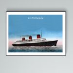 Affiche vintage du paquebot Le Normandie, symbole maritime de la Normandie.