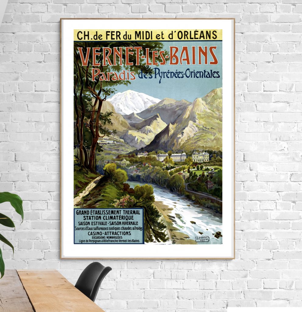 Affiche Touristique Vintage "Vernet Les Bains Pyrénées" – Reproduction A4/A3/A2/A1 – Style Rétro Français – Neuf