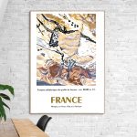 Affiche vintage représentant la côte méditerranéenne de Marseille à Menton, avec des couleurs vives.