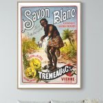 Affiche vintage de savon cirage Nubian sans brosser, illustrant un homme appliquant le produit dans.