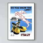 Affiche vintage de l'Italie avec carte et citron, style rétro.