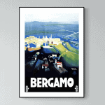 Affiche vintage de Bergame en Italie, illustrant la ville avec ses paysages et architecture emblémat.