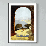 Affiche vintage de l'Italie avec vue sur la Riviera italienne, illustrant le charme et la beauté de.