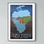 Affiche vintage représentant Venise avec paysages italiens et architecture emblématique.