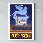 Affiche vintage représentant Venise avec lion et gondole, style rétro.