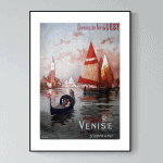 Balade en gondole à Venise, affiche vintage illustrant la ville italienne emblématique.