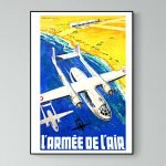 Avion de l'Armée de l'Air vintage, affiche rétro colorée pour décoration.