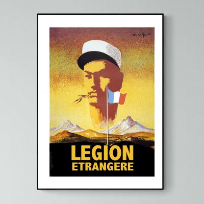 Affiche vintage de l'armée de mer avec un portrait stylisé et drapeau français.
