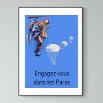 Affiche vintage de l'armée de mer avec parachutistes en vol. Idéal pour décoration militaire ou vint.