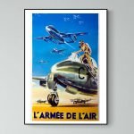 Affiche vintage de l'armée de l'air avec avions de combat dans le ciel.