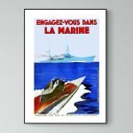 Affiche vintage de l'armée de mer avec navires en mer.
