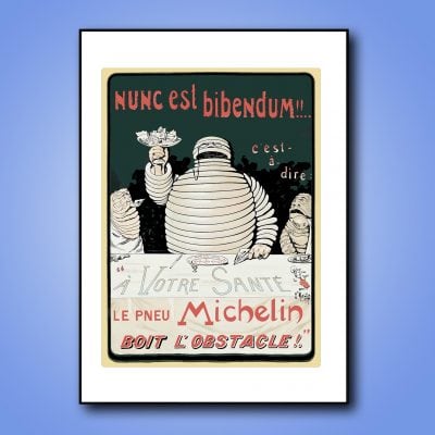 Affiche vintage Philips avec message humoristique sur la santé et le pneu Michelin. Idéal pour décor.