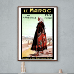 Affiche vintage Le Maroc avec voyage via Marseille, traversée courte et rapide.
