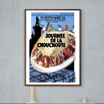 Affiche vintage pour la Journée de la Choucroute à Colmar, avec détails colorés et ambiance festive.
