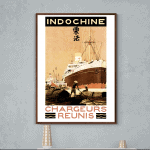 Affiche vintage de l'Indochine représentant un navire Chargeurs Réunis.