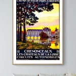 Affiche vintage de la région Touraine et Berry, mettant en valeur le Château de Chenonceaux et la Lo.