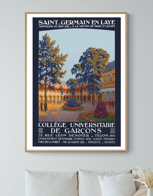 Affiche vintage de Saint-Germain en Laye avec arbres et bâtiments historiques.