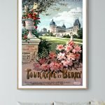 Affiche vintage de la région Touraine et Berry, illustration colorée d’un château historique.