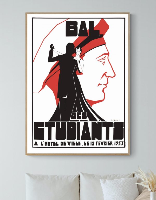Affiche vintage du bal des étudiants de 1953 à l'hôtel de ville.