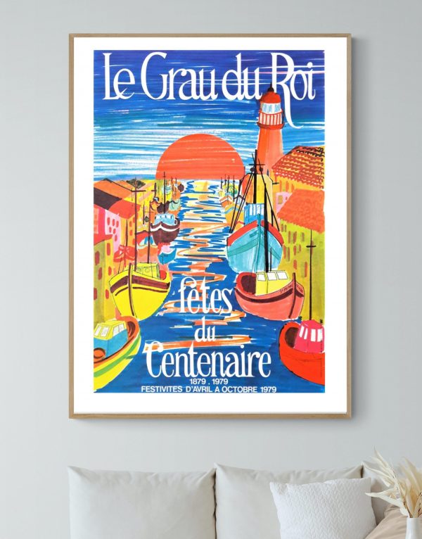 Affiche vintage Le Grau du Roi, célébration du centenaire 1979.
