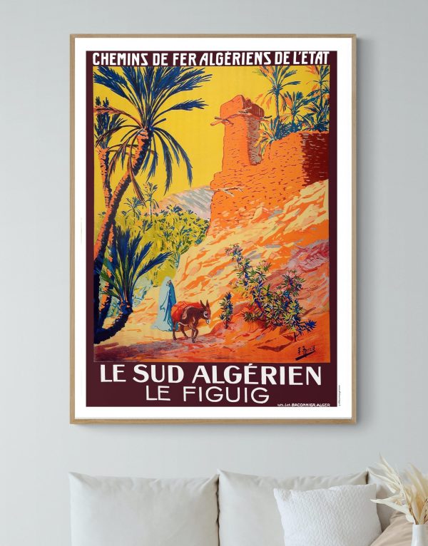 Affiche vintage de la Semaine d'Aviation à Reims 1909, illustrant l'histoire de l'aviation en Algéri.