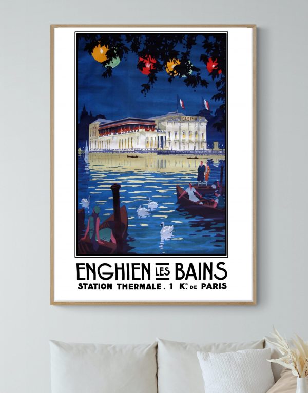 Affiche vintage Orangina avec scène parisienne au bord de la Seine.