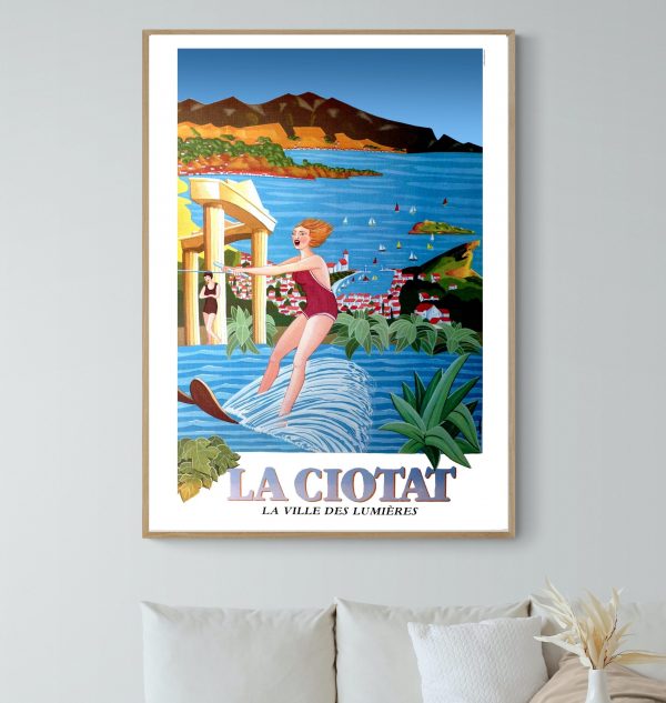 Affiche vintage Agde sur Mer, décoration murale rétro avec scène balnéaire et plage.