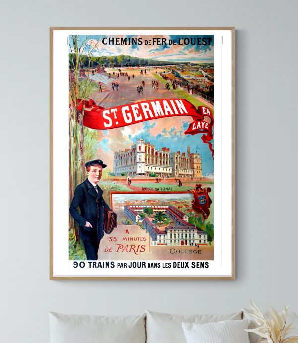 Affiche vintage de St. Germain avec train et monuments célèbres.