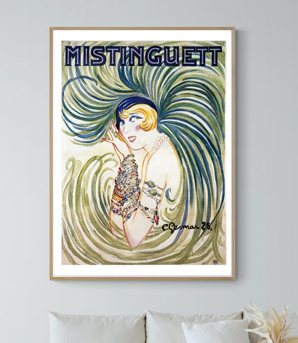 Affiche vintage artistique avec femme aux cheveux colorés.