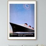 Affiche vintage d'un paquebot transatlantique, évoquant l'exploration maritime et le voyage.