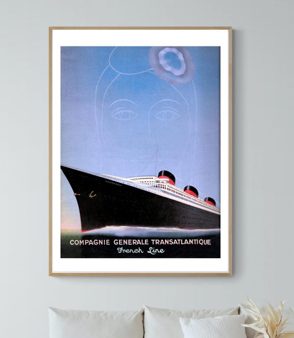 Affiche vintage d'un paquebot transatlantique, évoquant l'exploration maritime et le voyage.