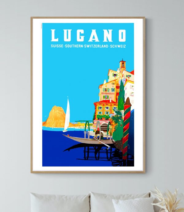 Affiche vintage représentant la côte australienne avec soleil, surf et paysages colorés. Parfait pou.