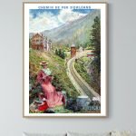 Affiche vintage de la région Touraine et Berry avec train et paysages montagneux.