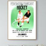 Affiche vintage de hockey sur glace, événement sportif français.