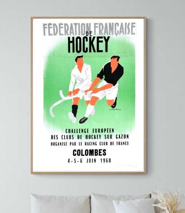 Affiche vintage de hockey sur glace, événement sportif français.