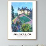 Affiche vintage de la région Touraine et Berry, château de la Loire en style artistique.