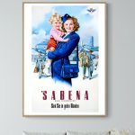 Affiche vintage de Mexico avec une femme et un enfant à l'aéroport Panam.