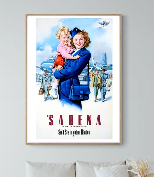 Affiche vintage de Mexico avec une femme et un enfant à l'aéroport Panam.